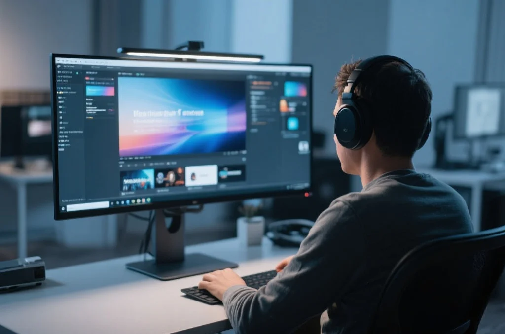 用户在桌面电脑上享受风暴的沉浸式娱乐体验